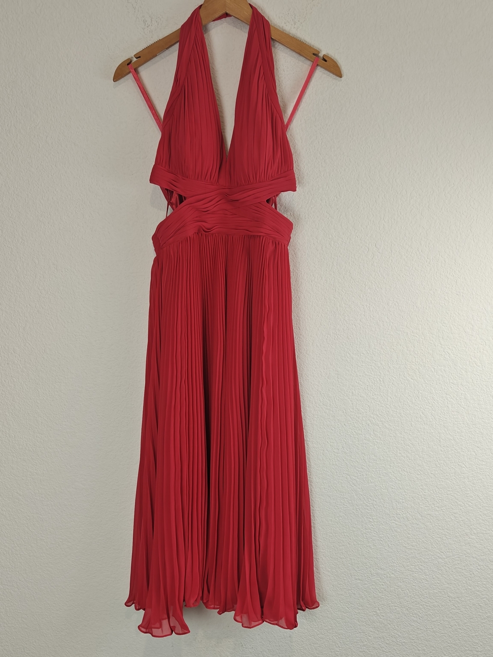Hailey by Adrianna Papell Pink Pleated Halter Cocktail Dress Cutout Waist Size 0 - Picture 2 of 16